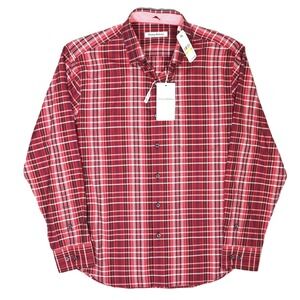 Tommy Bahama Lazlo‎ Plaid Long Sleeve Button Up Shirt Red Cherry Stone Mens M